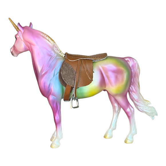 Handmade Brown w/Brown Knee Roll Leather English Saddle Tack Breyer Model Horse - Picture 3 of 4